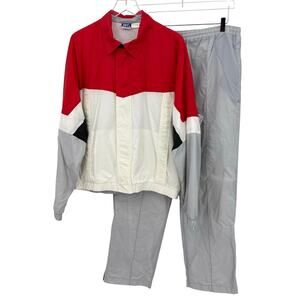 Vintage Tail Men's XL Gray Red & White Tracksuit Jacket & Pants Lined 80s 90s